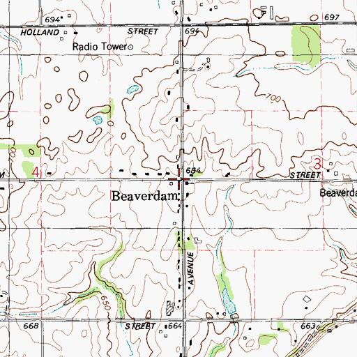 Topographic Map of Beaverdam, MI