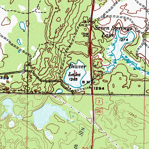 Topographic Map of Beaver Lake, MI