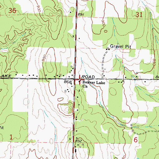 Topographic Map of Beaver Lake Church, MI