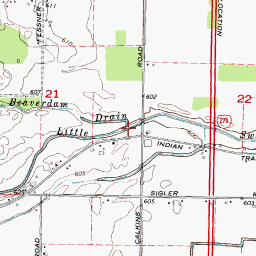 Topographic Map of Beaverdam Drain, MI