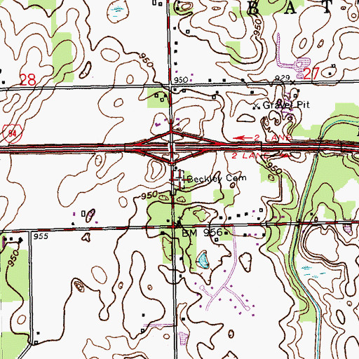 Topographic Map of Beckley Cemetery, MI