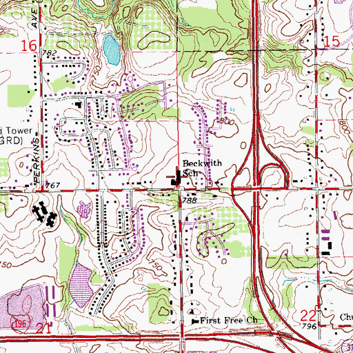 Topographic Map of Beckwith School, MI
