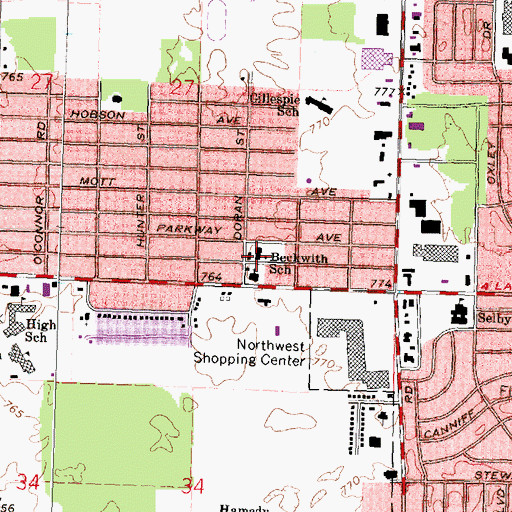 Topographic Map of Beckwith School, MI