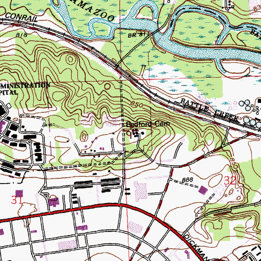 Topographic Map of Bedford Cemetery, MI