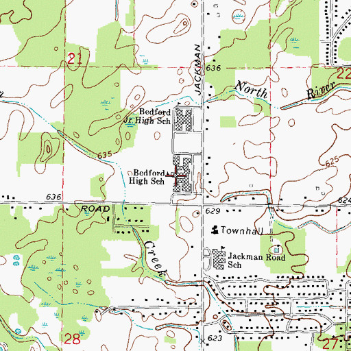 Topographic Map of Bedford Senior High School, MI