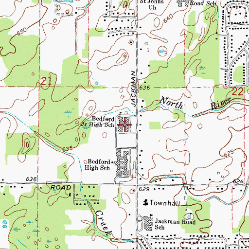 Topographic Map of Bedford Junior High School, MI