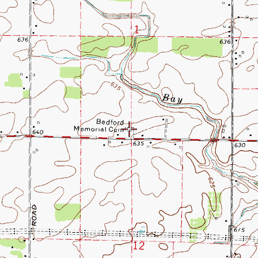 Topographic Map of Bedford Memorial Cemetery, MI