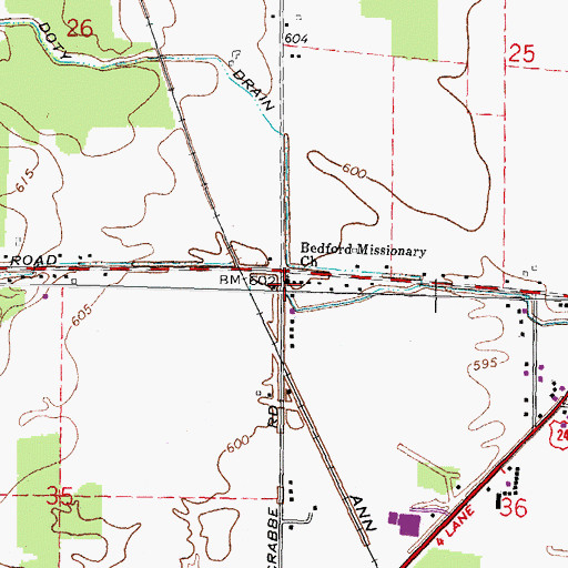 Topographic Map of Bedford Missionary Church, MI