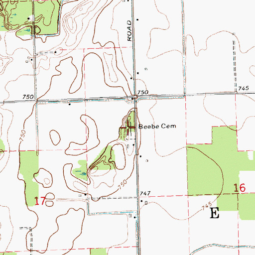 Topographic Map of Beebe Cemetery, MI