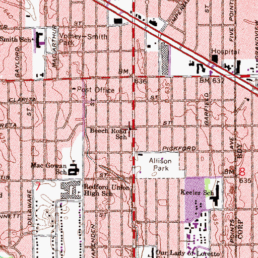 Topographic Map of Beech Road School, MI