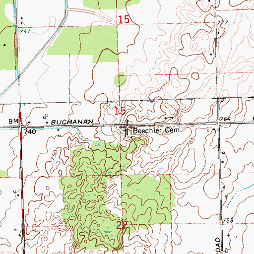 Topographic Map of Beechler Cemetery, MI