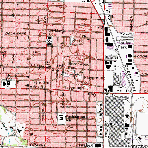 Topographic Map of Beechwood Park, MI