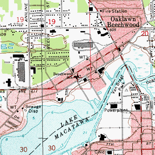 Topographic Map of Beechwood School, MI