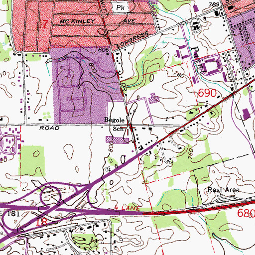 Topographic Map of Begole School, MI