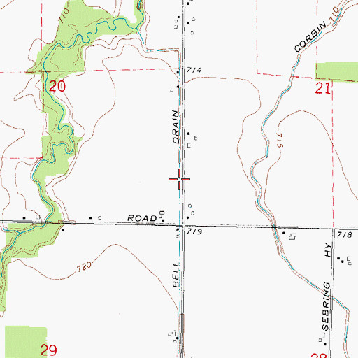 Topographic Map of Bell Drain, MI