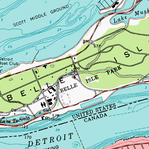 Topographic Map of Belle Isle, MI