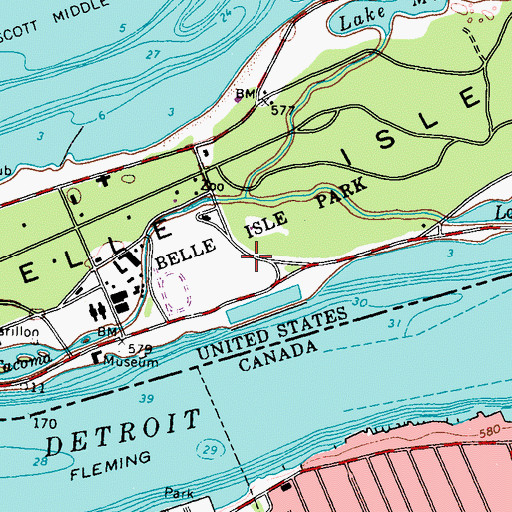 Topographic Map of Belle Isle Park, MI