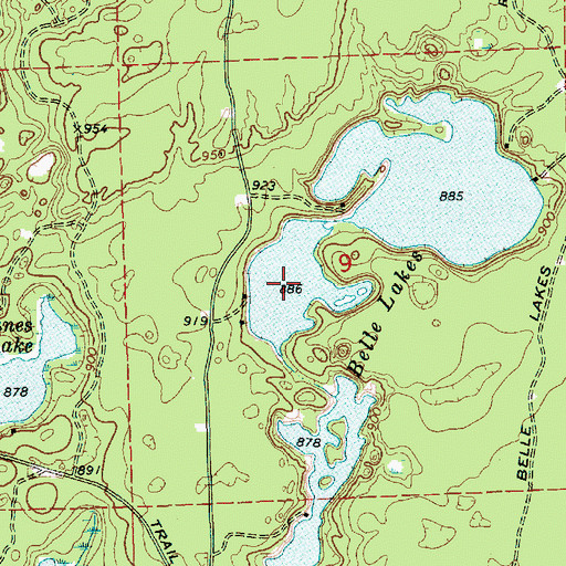 Topographic Map of Belle Lakes, MI