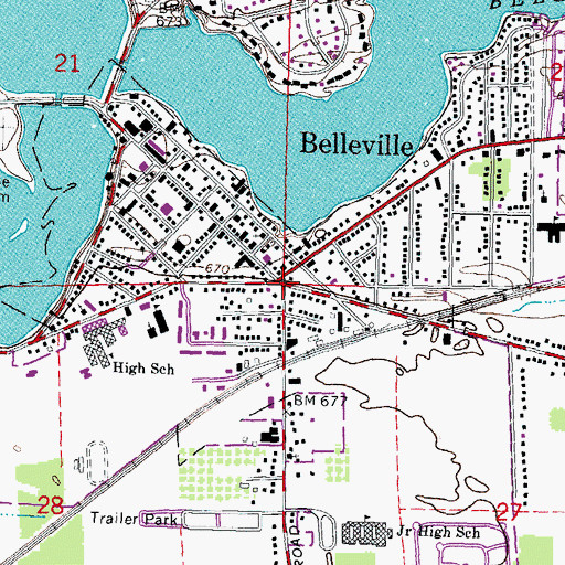 Topographic Map of Belleville, MI