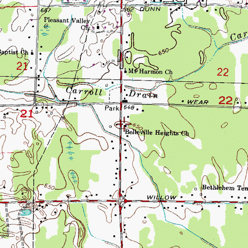Topographic Map of Belleville Heights Church, MI