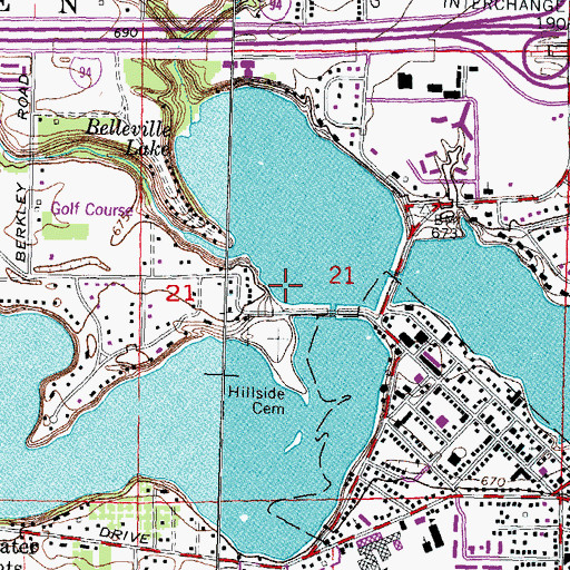 Topographic Map of Belleville Lake, MI