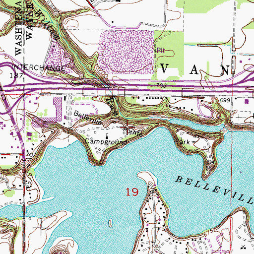 Topographic Map of Belleville Pointe Park, MI