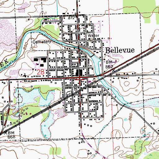 Topographic Map of Bellevue, MI