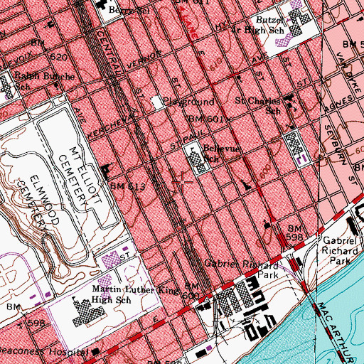 Topographic Map of Bellevue Annex School, MI