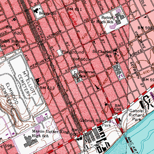 Topographic Map of Bellevue School, MI