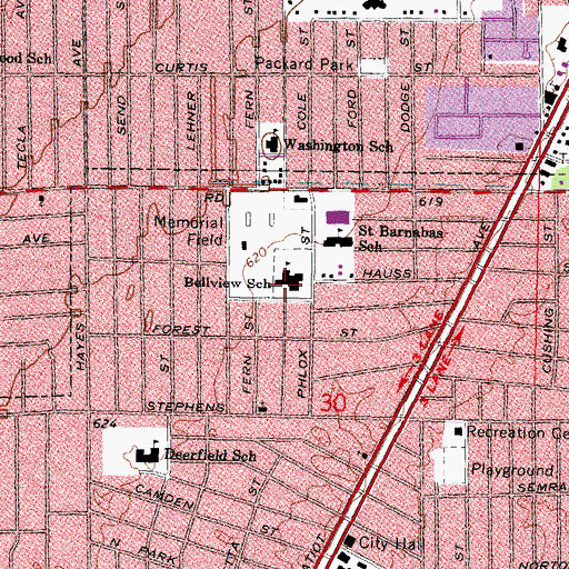 Topographic Map of Bellview School, MI
