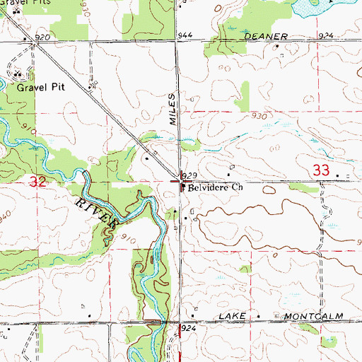 Topographic Map of Belvidere Church, MI