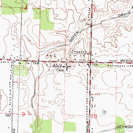 Topographic Map of Bendle Cemetery, MI