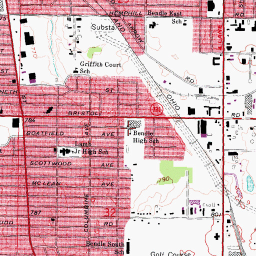 Topographic Map of Bendle High School, MI