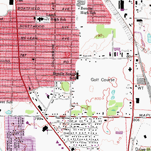 Topographic Map of Bendle South School, MI
