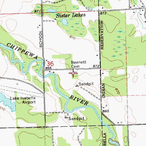 Topographic Map of Bennett Cemetery, MI