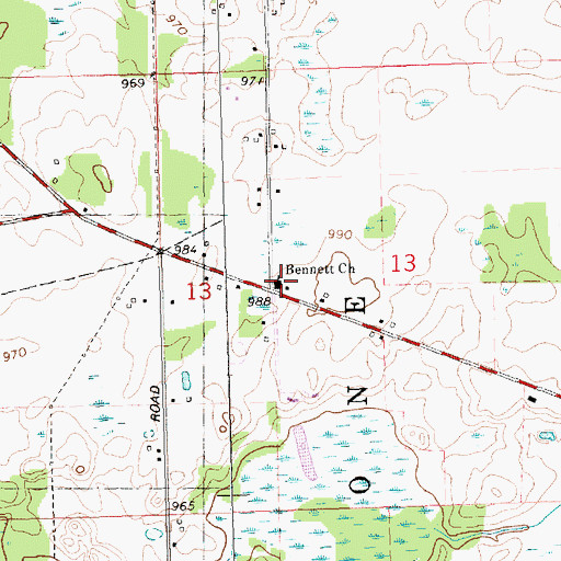 Topographic Map of Bennett Church, MI