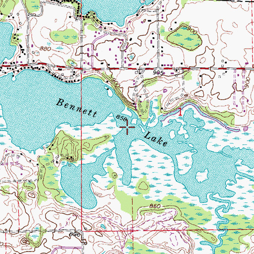 Topographic Map of Bennett Lake, MI