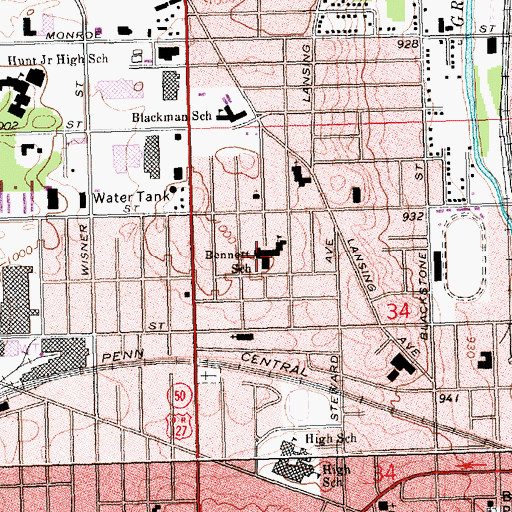Topographic Map of Bennett School, MI