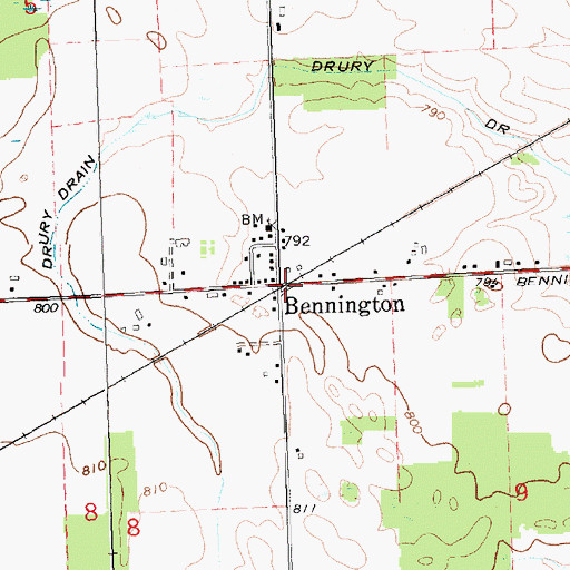 Topographic Map of Bennington, MI