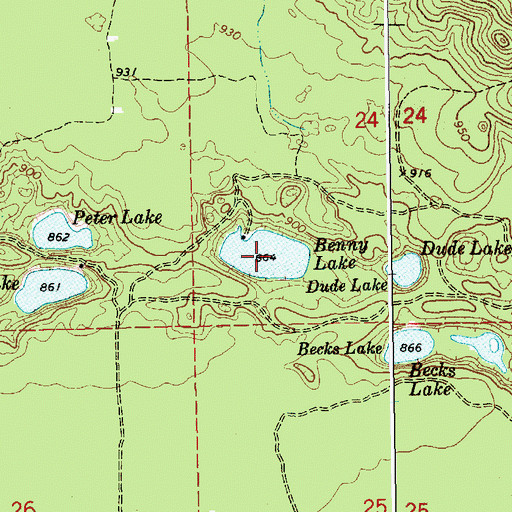 Topographic Map of Benny Lake, MI