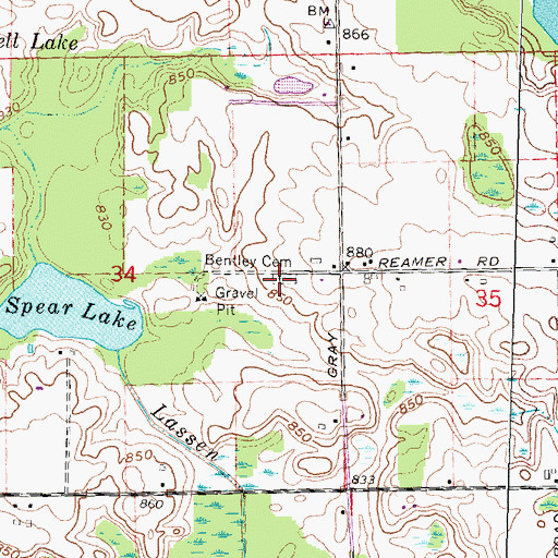 Topographic Map of Bentley Cemetery, MI