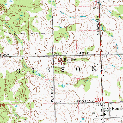 Topographic Map of Bentley Cemetery, MI