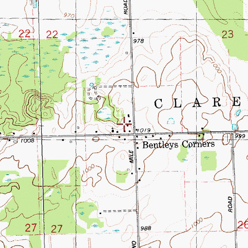 Topographic Map of Bentleys Corners, MI