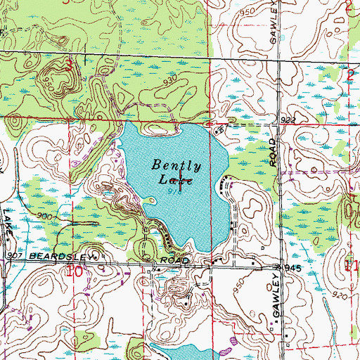 Topographic Map of Bently Lake, MI