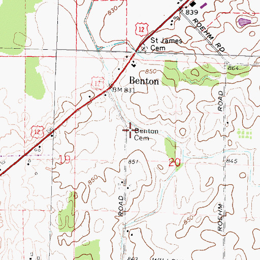 Topographic Map of Benton Cemetery, MI