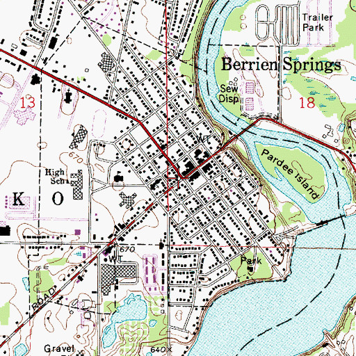 Topographic Map of Berrien Springs, MI
