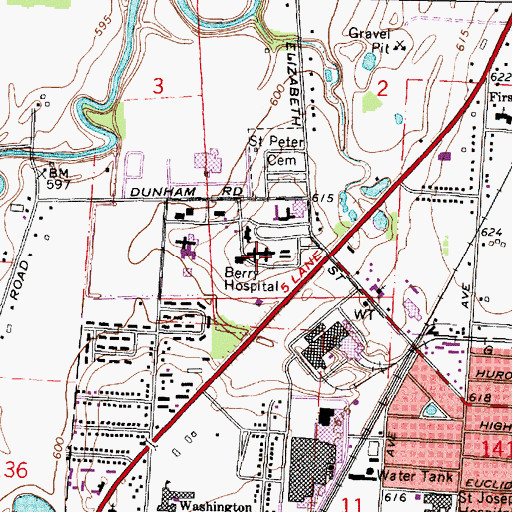 Topographic Map of Berry Hospital, MI