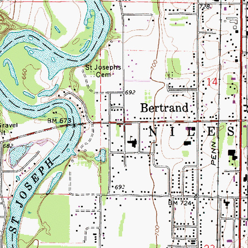 Topographic Map of Bertrand, MI