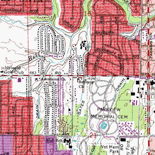 Topographic Map of Bethany Church, MI
