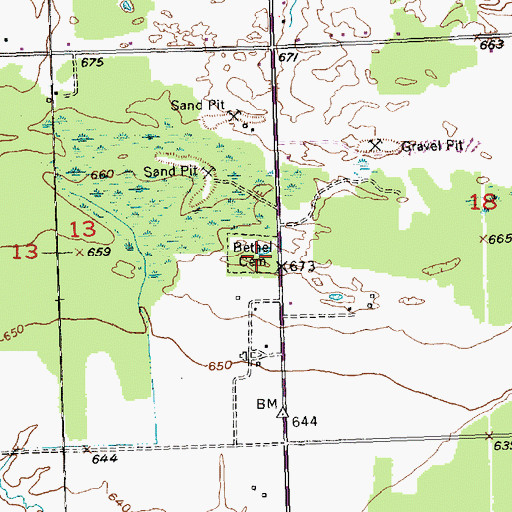Topographic Map of Bethel Cemetery, MI